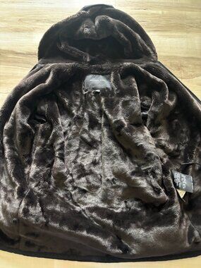 Andrew Marc Faux Fur Lined Jacket Hooded Black Coat Mens Medium Warm